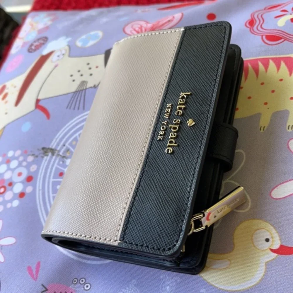 Kate Spade Staci Colorblock Medium Compact Bifold Wallet Warm Beige Multi